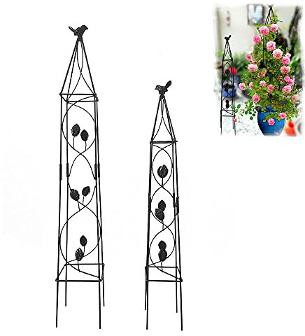 ksamwjf 2 Stück Garten Spalier Obelisk Turm zum Klettern Outdoor Pflanzen Schmiedeeisen Metall Spalier Blumenständer, für Kletterranken, Rosen- und Blumenständer, wetterfest, dekorativ