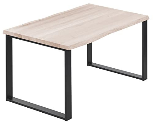 LAMO Manufaktur Esstisch Küchentisch Schreibtisch Couchtisch aus Massivholz, mit Baumkante 140x60x76 cm (AxBxH), Modern, Roh/Schwarz, LNB-01-A-001-9005M