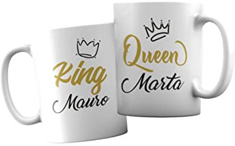 Coppia Tazze Personalizzate Sanvalentino - Amore - King - Queen - Lui e Lei - [PERSONALIZZA NOMI] - Festa Innamorati - Tazza - Idea Regalo Fidanzata - Regalo per Coppia