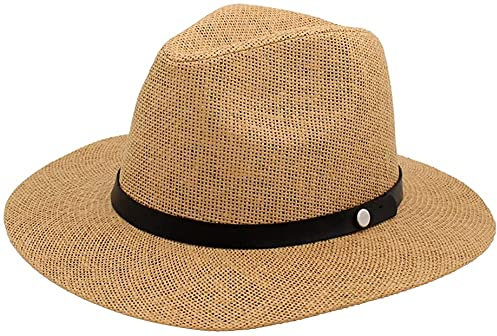 Sombrero Playa Mujer de Paja de Papel, Gorros Hombre de Panamá de Verano UPF 50, Fedora para Playa y Sol de ala Ancha (56cm, Marrón)