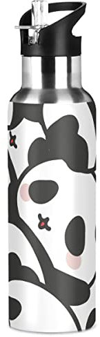Bouteille d'eau en acier inoxydable avec paille, jolie gourde isotherme en forme de panda Kawaii pour enfants et adultes, étanche, 1 l