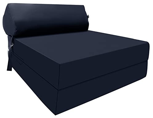 Fold Out Z Bed Chair Sofa Lightweight Bed Futon Supreme Quality Foam for Adult and Kids Lounger Mattress Ergonomically Designed Single Mattress Zbed (Navy)