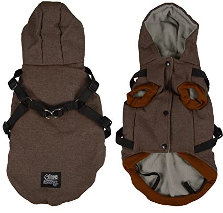 Hunde Mantel mit Gurt Teddyfleece Winterjacke Hundemantel Hundebekleidung Jacken Kapuze Kragen Jacke Hundejacke Wintermantel Parka warm Hundekleidung (L, Braun)