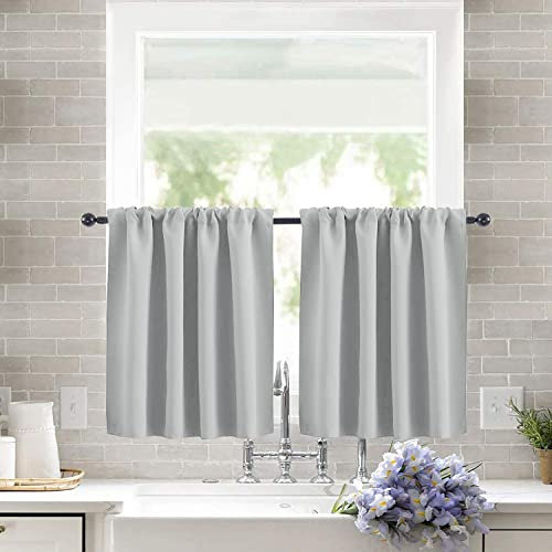 Qelus Kurzstores Gardinen Verdunkelung Vorhänge Kurz Vorhang Schals Kurz Blickdicht Modern Dekoschals 2er Set Bistrogardine für Wohnzimmer Schlafzimmer (B76cm*H60cm*2, Grau)