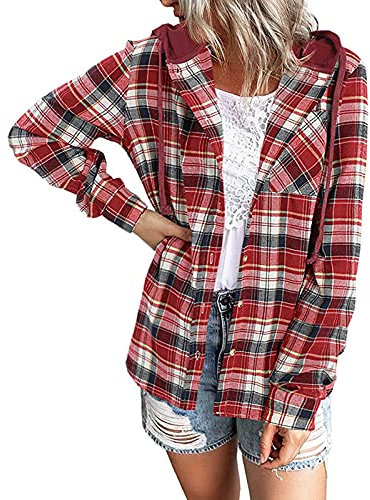 Holzfällerhemd Damen Hemd Langarm Hemdjacke Holzfällerjacke Oversized Hemdbluse Flanellhemd Button Down Karierte Freizeitjacke Y2K Lose Revers Blusen