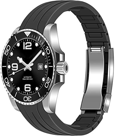 YISIWERA 20mm 22mm Kautschuk Uhrenarmband gebogene Enden Handwerkskunst schwarz Silikon Uhrenarmbänder Armband solide hochpoliert gebürstet Double Lock mechanische Schnalle für Männer Frauen