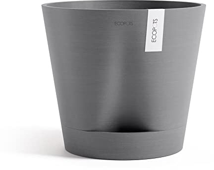 Ecopots Venice 2 robuster, moderner runder Blumentopf für drinnen und draußen, recycelter Verbundstoff, Übertopf mit Wasserspeicher, Grau, 40,6 cm