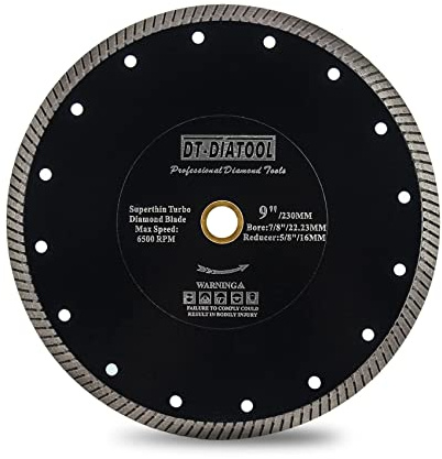 DT-DIATOOL Lame de scie diamantée 230 mm Disque de coupe ultra fin avec segments turbo pour céramique, granit, marbre, pierre artificielle