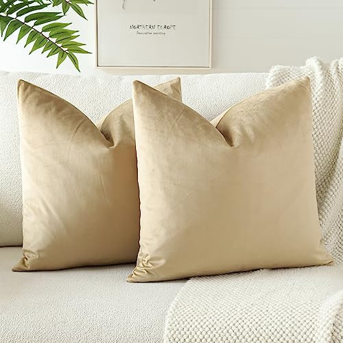 JOTOM Samt Kissenbezug Kissenhülle Sofakissen Dekokissen Kissenbezüge für Sofa Wohnzimmer Schlafzimmer 2er Set 50x50 cm Khaki