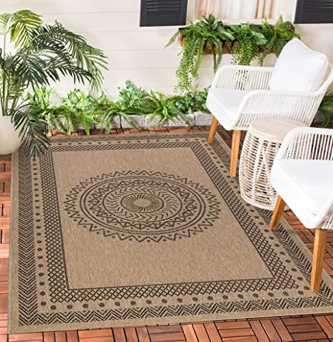 Teppium Outdoor Teppich Wetterfest 300x400 (280 x 370 cm) Natur Sisal & Jute Optik - Küchenteppich Waschbar rutschfest, Wasserfest, Boho, Pflegeleicht - Ideal für Balkon, Terassen, Garten, Camping