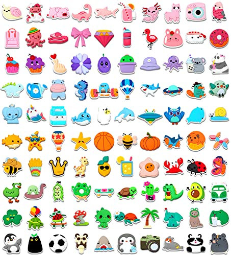 Anroong Shoe Charms 100 pcs Shoe Decoration Charms Cute Shoe Charm for Girls Not Random Various Kawaii Shoe Accessories Pins for Girls Boys (100pcs different)