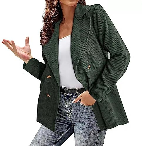 L9WEI Blazer en velours côtelé pour femme - Style décontracté - Vêtement d'extérieur - Pour femme - Ouverture à l'avant