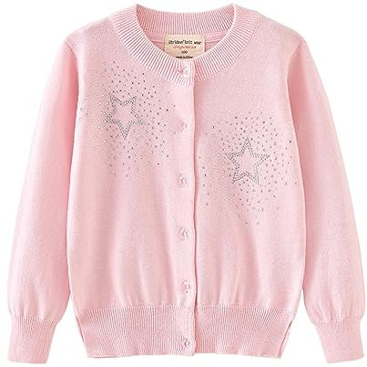 Rolanko Cardigan da Bambina a Maglia a Maniche Lunghe in Cotone,Maglione Girocollo Basic Schoolwear, Rosa, Taglia: 150