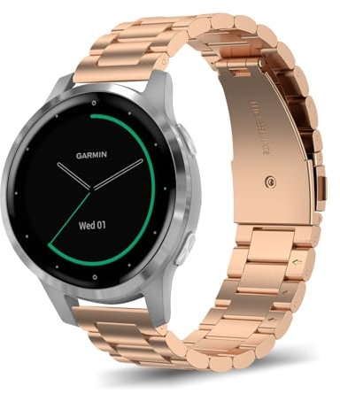 SumRioo 20mm Armband für Garmin Vivoactive 5/Vivoactive 3/Vivoactive 3 Music/Venu 2 Plus/Venu Sq, Edelstahl Metall Ersatz-Uhrenarmband für Garmin Forerunner 55/245/245 Music/645/645 Music - Roségold