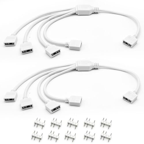 Jstincal White ARGB Splitter Cable, 5V 3-Pin Addressable RGB 1-to-4 Y Splitter for Computer Chassis, 11.8 Inches
