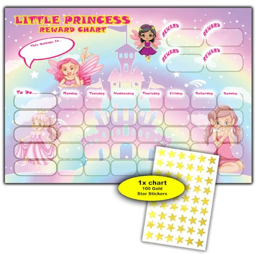 Belohnungstabelle für Kinder mit goldenen Sternaufklebern – A4 glänzende Oberfläche – Lern-, Routine- und gutes Verhaltenstabelle