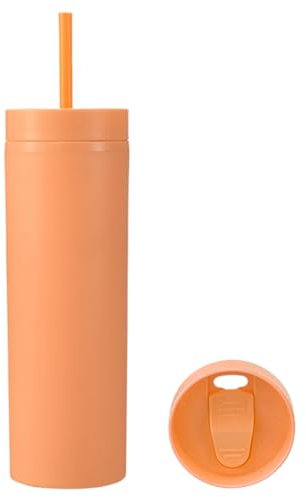 ulafbwur Plastic Tumbler 1 Set 450ml Colored Plastic Tumbler Anti-dropping Straw Double Layer Juice Coffee Straw Cup for Home Straw Cup Straight Cup