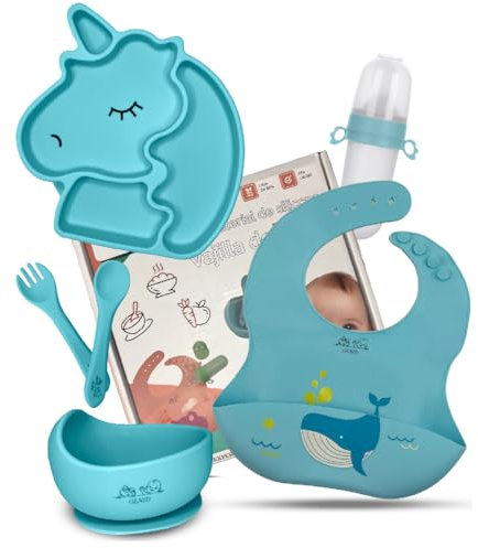 OLNID® OLNID® Vajilla Bebe PREMIUM LIBRE BPA | Vajilla Bebe Silicona Con Ventosa ULTRA-ADHERENTE | Libre BPA | Platos Bebe Ventosa | Cubiertos Bebe | Accesorios Bebe | Color(Azul)