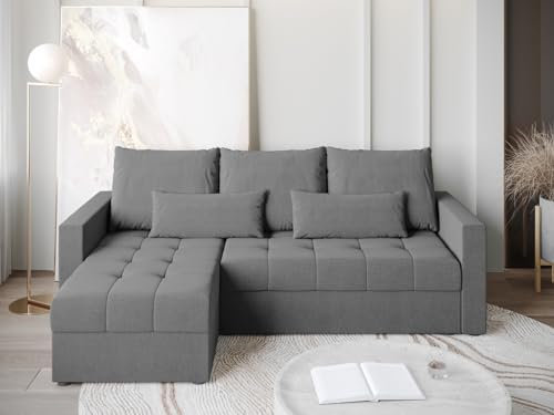 BROMARKT Ecksofa mit Schlaffunktion 226x143x83 - Wohnlandschaft L-Form - Kollektion HOT L LITE - Eckcouch - Samt Couch L Form - Sofa 3-Sitzer - Dunkelgrau