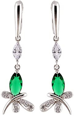 Bishilin Ohrhänger Versilbert Damen, Ohrringe Hängend Libelle mit Grün Zirkonia Silber Ohrringe Jugendstil Modeschmuck