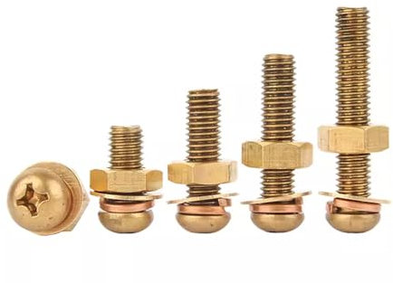 Foyoram Viti combinate M3 x 10 mm, set di 20 viti a testa semicircolare combinate con chiusura a croce e disco piatto e anelli a molla e dadi, in ottone
