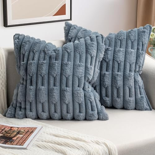 ZWJD 2er Set Dunkelgrau Kissenbezug 60x60 Kunstpelz Plüsch Kissenbezüge Weiche Kissenhülle Flauschig Dekokissen Moderne Kissen Deko für Wohnzimmer Sofa Schlafzimmer Auto Dekor Sofakissen 60 x 60cm