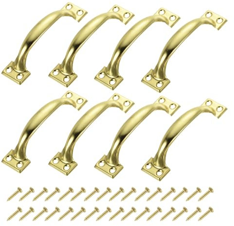 sourcing map 8pcs 4 Inches Gate Handle Metal Vintage Door Drawer Pulls Vintage Furniture Handles with Screw for Kitchen Cupboard Closet Door Gold