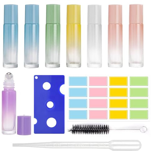 8 Pièces Roll On Vide, Flacon Huile Essentielle Roll On Vide 10ml, Bouteille en Verre Roll-on, Rechargeable Coloré Roll On Huiles Bouteilles en Verre, pour Huiles Essentielles, Parfum