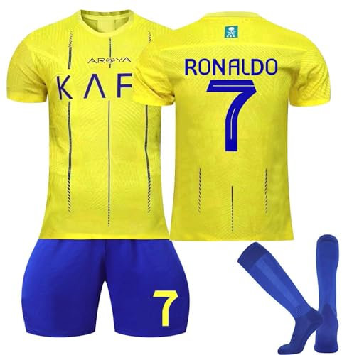 Al NASSR 23/24 Fußball Trikot, Nr.7 Hause/Auswärts Fußball Trikot für Kinder Erwachsener, Fussball Trikots Shorts und Socken Anzug Jungen Herren