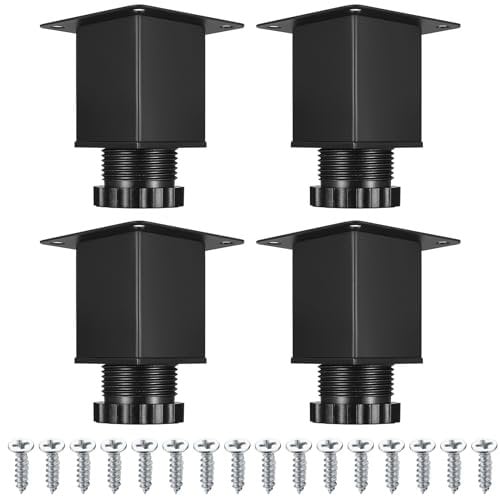 4 Pcs Adjustable Cabinet Feet, Stainless Steel Table Legs Height Adjustable 0-15mm, Black/38x60mm