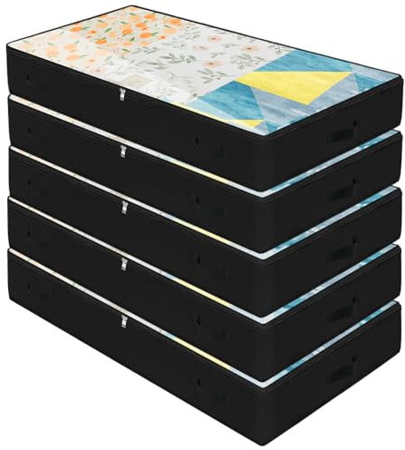Amonsen 5er-Pack, 90X 50X 14cm, Lange schmale Unterbett-Aufbewahrungstaschen für Kleidung, Bettwäsche, Pullover Organizer, Hochzeitskleid-Aufbewahrungsbox, Schwarz