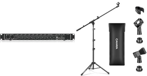 Behringer UMC1820 Interfaz de audio/MIDI USB Audiophile 18x20, 24 bits/96 kHz con preamplificadores & CAHAYA Soporte de Micrófono con Brazo con Dos Pinzas para Microfonos Pie de Micrófono Plegable