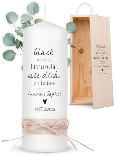 AMARI® Freundschaftskerze Freundschaftslicht (002.01.02) H:20cm personalisiert - Beste Freundin - Geschenk für die beste Freundin - Kerze mit Namen & Aufschrift - Handgefertigt in Deutschland