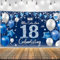 18. Geburtstag Banner Junge, Blaue Happy Birthday Hintergrund, Deko Geburtstagsbanner für Mann, 180 × 110 cm (Blau)