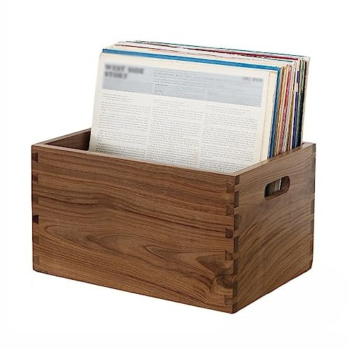 GAOWINLY Vinyl Record Storage Crate Wooden CD Record Holder, Black Walnut Cube Record Organizer Lp Record Box, Vinyl Record Holder Storage Case(L)