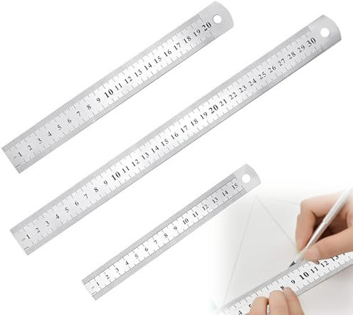 3 Stück Metall Lineal Edelstahl Lineal 15cm/20cm/30cm Doppelseitiges Abgestuftes Lineal(Metrisch/Zoll)Gerader Rand Lineal Metall Messwerkzeug Lineal Set für Engineering Lehre Zeichnungen Büro Schule