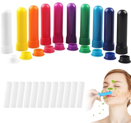 Jushion 10 Stück Riechstifte für ätherische öle, Ätherisches Öl Röhren mit 10 Dochten, Nachfüllbarer Inhalator Stick für die Aromatherapi, Nasen Inhalatoren Röhrchen für Aromatherapie und Parfüm