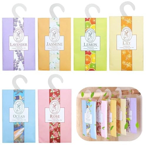 Wardrobe Fresheners Wardrobe Air Freshener - 6 Sachets Drawer Fresheners Scent Bags - Aromatherapy Scented Sachets for Wardrobes, Closet Room, Drawers, Bathroom Cart, Cars