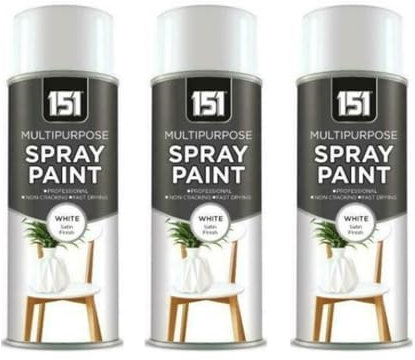 PEBBLE HUG 151 Multi-Purpose White Satin Spray Paint, DIY Projects, Quick-Drying Results, Ideal For Use On Wood, Metal, Plastic, Furniture, Durable Finish, 400ml, (3 Pcs)