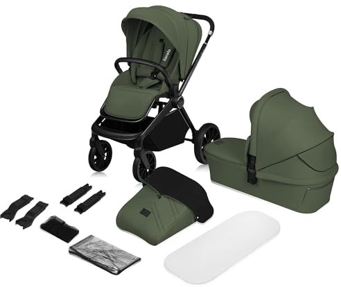 LIONELO MIKA PLUS 2-in-1 Buggy 0-48 Monate bis 22 kg Babywanne bis 9 kg, Rückenlehne und Füße verstellbar, AiryDots,Dämpfung, 360° drehbare PU-Räder, XXL-Verdeck