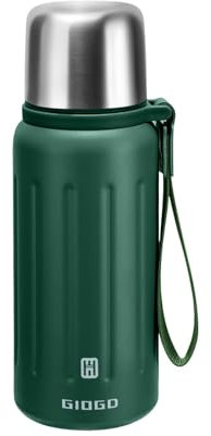 Vacuum Insulated Thermo Flasks with Cup 600ml/20.3oz Stainless Steel Thermo Bottles for Cold and Hot Drinks Water Coffee Flask with Cup (DarkGreen,600ml)