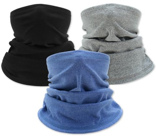 KEYRI 3 Pièces Hiver Tour de Cou Thermique Cache-Cou Col Nez Hiver Masque écharpe Tube Chaud épais Cyclisme Skateboard Vélo Moto Sport Masque de Protection UV Neck Warmer Cache-Cou (Noir Gris Bleu)