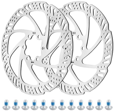 GTNCE 2 Stück Fahrrad Bremsscheibe 160mm, Edelstahl Scheibenbremse Fahrrad, 6-Loch Bremsscheiben Set mit 12 Schrauben, Geeignet für Rennrad, Mountainbike, BMX und MTB