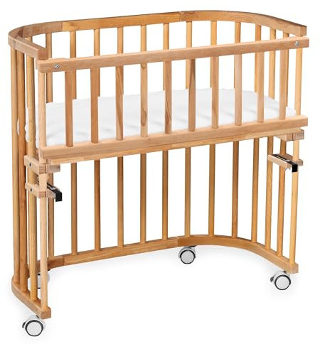 babybay Maxi extra großes Beistellbett aus massivem Buchenholz/Kinderbett Höhe stufenlos verstellbar & umweltfreundlich/mit Matratze, Gitter, Rollen (kernbuche geölt)