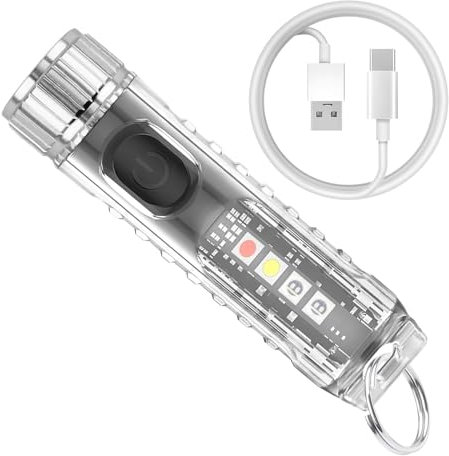 Mini Powerful Torch LED Super Bright 400LM Small Rechargeable Flashlight with UV Red BlueLight IP65 Waterproof 6 Modes USB-C Rechargeable Pocket Keychain Torch with Magnet Camping Emergency Outdoor