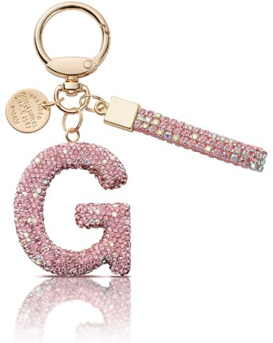 MORSUNBELA Portachiavi ragazza portachiavi lettera portachiavi glitter strass portachiavi donna, Rosa-g., S