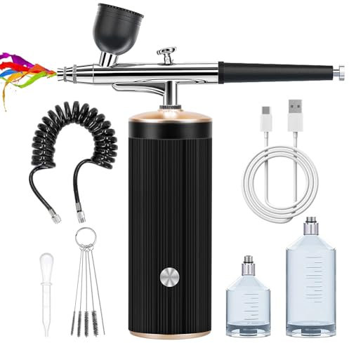 Airbrush Kit - Cordless Airbrush Compressor, Auto Handheld Airbrush Gun, Rechargeable,Portable Wireless Air Brush, Airbrush Machine for Nail Art, Painting, Cake Decor, Barber, Makeup, Model(Black)