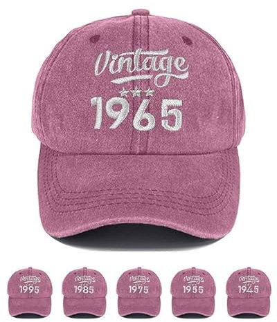 Yutdeng Baseball Cap for Men Women Cotton Adjustable Hat Unisex Vintage Trucker Hat Peaked Cap Embroidered Snapback Cap Casual Baseball Cap Sun Visor Hat Birthday Gifts for Dad, Grandad,Wine Red-60th