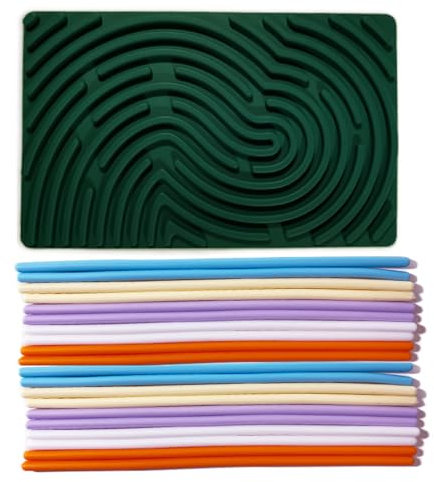 Sensory Activity Board,Silicone Sensory Fidget Toy,Special Needs Developmental Toys,for Adults&Kids,Stress Relief, Anxiety,Calming, Focus, ADHD and Autism,Includes 1 Green Board and 20 Colored Strings