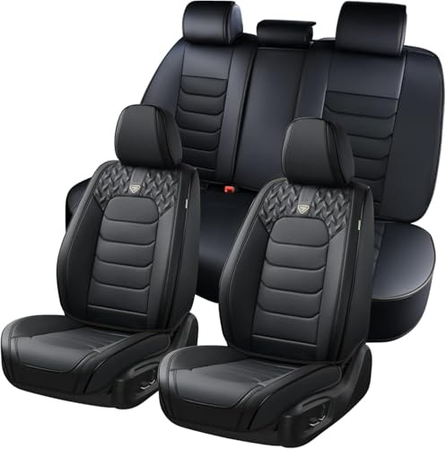FLORICH Fundas para Asientos de Coche, Juego Completo Fundas para Asientos Delanteros y Traseros, Cuero, Universal, Impermeable, para Berlinas, SUV (Juego Completo, Negro